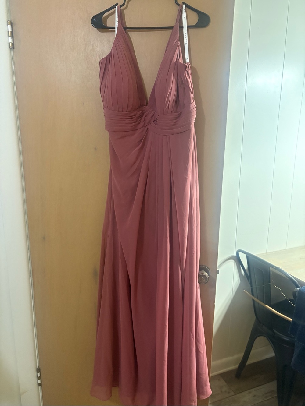 Azazie Mauve Rose Pleated V-Neck Maxi Dress